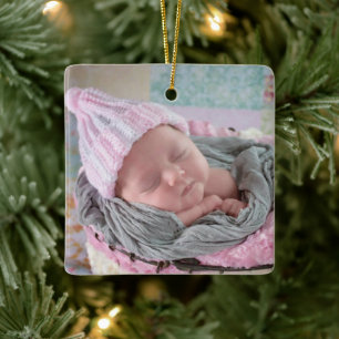 Ornement En Céramique Flocon de neige rose pour bébé personnalisé