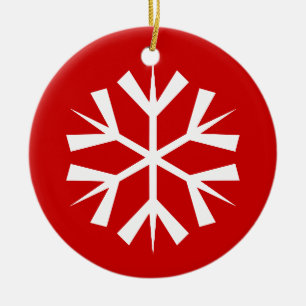 Ornement En Céramique Flocon de neige rouge et blanc