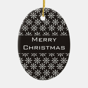 Ornement En Céramique Flocons de neige noirs et blancs - Joyeux Noël !