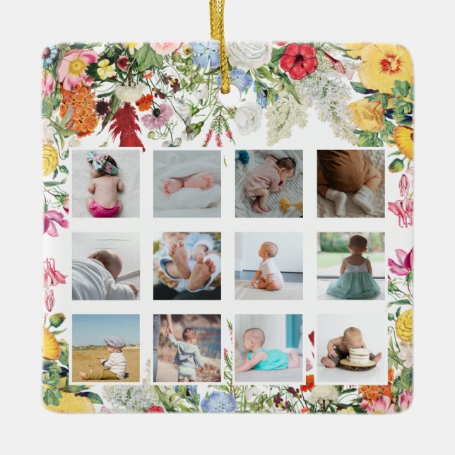 Ornement En Céramique Floral Garden Baby First Year Photo Collage (Devant)