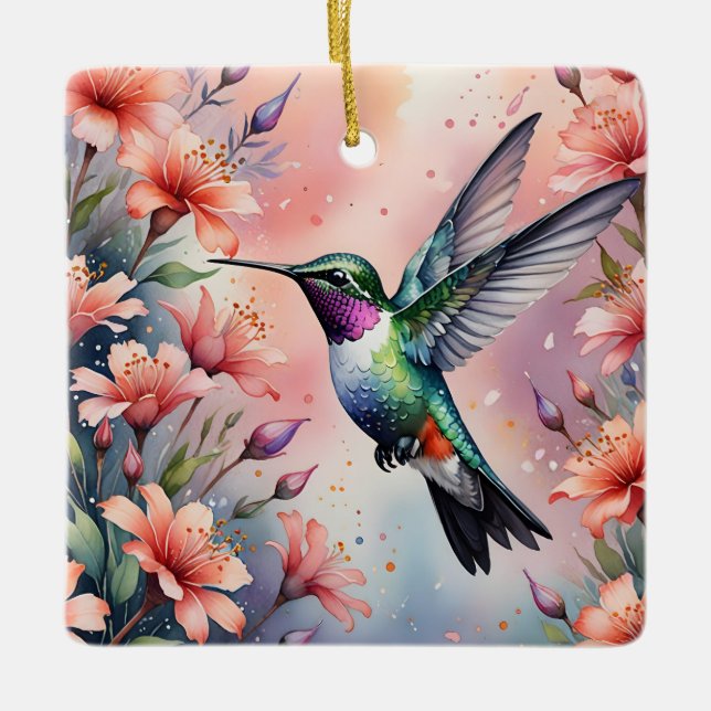 Ornement En Céramique floral hummingbird ornament (Devant)