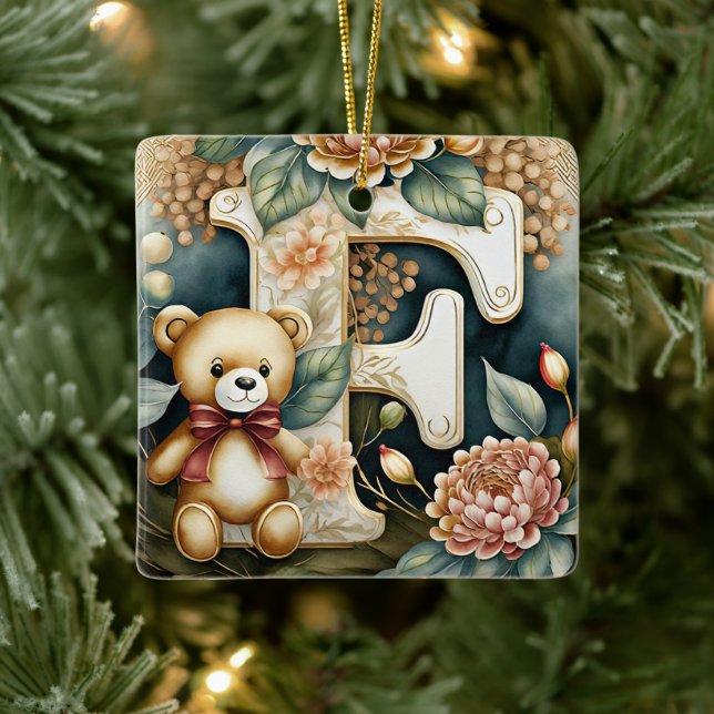 Ornement En Céramique FLoral Teddy Bear lettre F (Arbre)