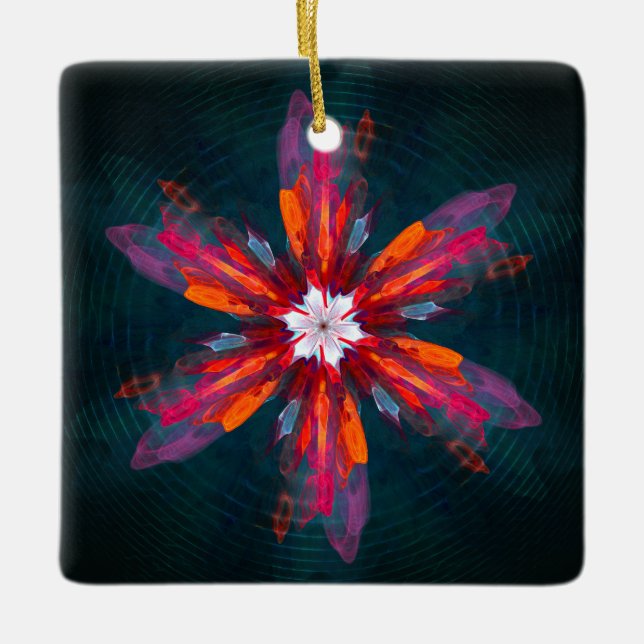 Ornement En Céramique Flore Mandala Flowers Orange Red Blue Abstract (Devant)