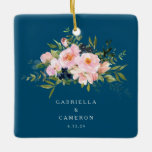 Ornement En Céramique Flores romantiques vintages en Mariage bleu<br><div class="desc">Personnalized Vintage Romantic Florals in Blue Wedding Christmas Ceramic Ornament</div>