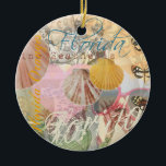 Ornement En Céramique Florida Vintage Travel Beach Seashell Shell Art<br><div class="desc">Florida - This beautiful image of Florida things is made from old beachy images and vintage Florida ephemra, all placed together in a gorgeous pink and orange collage. The Florida travel beach collage shows old-fashioned bathing beauties, big sea shells, and bold Florida lettering across the image. There are butterflies and...</div>