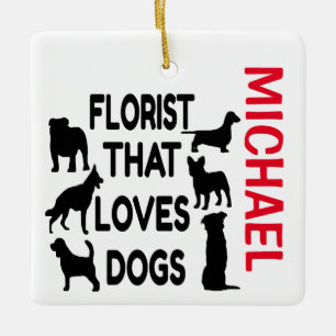 Ornement En Céramique Florist Aime Les Chiens PERSONNALISÉS