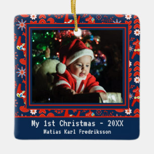 Ornement En Céramique Folk Art Rouge Dala Cheval suédois Mon 1er Noël