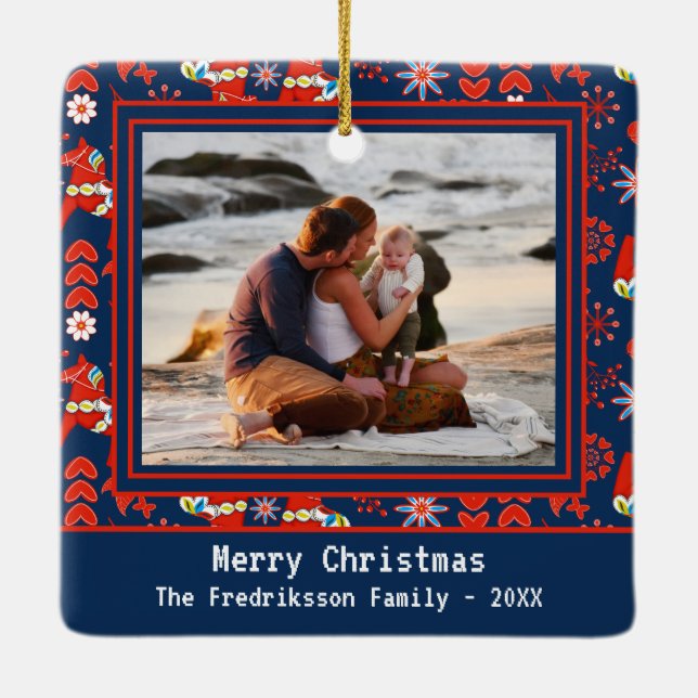 Ornement En Céramique Folk Art Rouge Dala suédois Cheval et photo Motif (Dos)