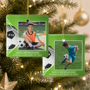 Ornement En Céramique Football 2 Photos Nom Numéro Équipe Personnalisé