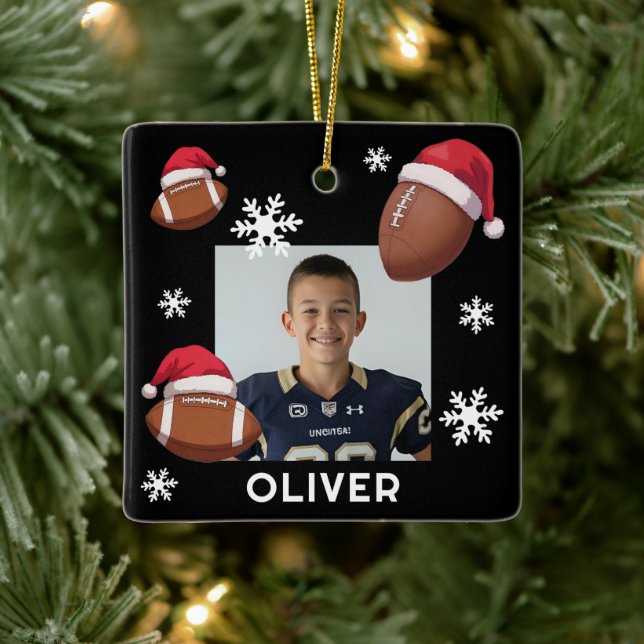 Ornement En Céramique Football Santa Hat Name Photo Christmas  (Arbre)