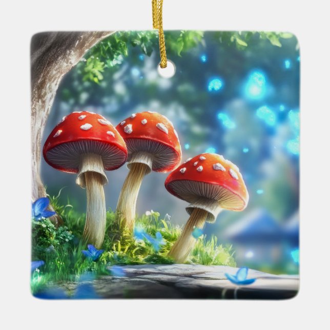 Ornement En Céramique Forêt de Champignons (Devant)