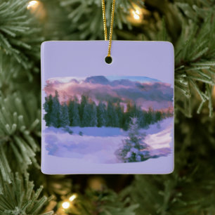 Ornement En Céramique Forêt D'Hiver Firs Purple Lumière Reflétant Sur La