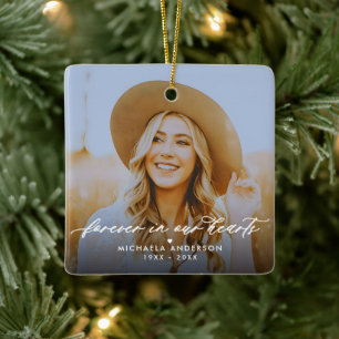 Ornement En Céramique Forever In Our Hearts 2-Photo Memorial