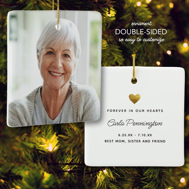 Ornement En Céramique Forever in our Hearts Memorial Custom Text Photo  (Créateur téléchargé)