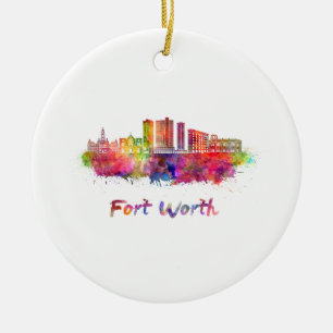 Ornement En Céramique Fort Worth V2 skyline in watercolor