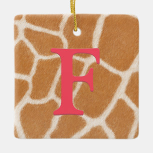 Ornement En Céramique Fourrure Giraffe Personnalisé Monogramme & Message