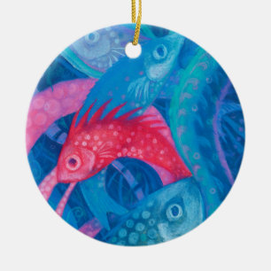 Ornement En Céramique frai, poisson, art sous-marin, pastel, bleu, rose