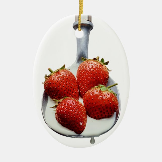 Ornement En Céramique Fraises et crème (Devant)