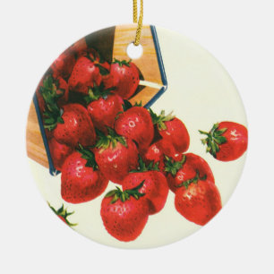 Ornement En Céramique Fraises vintages en Panier, Fruits alimentaires
