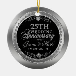 Ornement En Céramique Frame & Coeurs 25e anniversaire du Mariage