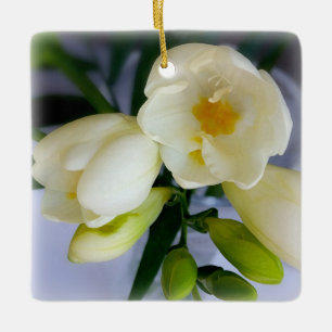 Ornement En Céramique freesia jaune blanc