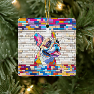 Ornement En Céramique French Bulldog -Frenchie - mosaïque colorée