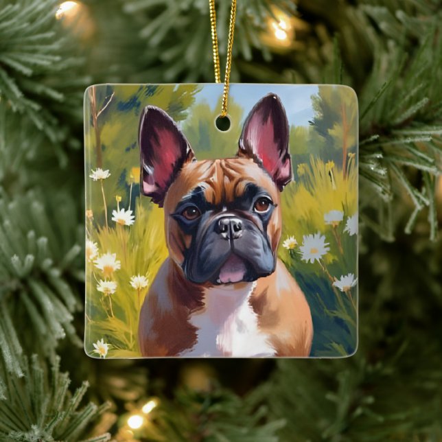 Ornement En Céramique French Bulldog | Pet Painting Dog Art (Arbre)