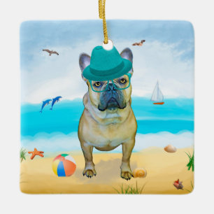 Ornement En Céramique French Bulldog sur la plage