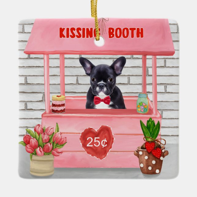 Ornement En Céramique French Bulldog Valentine's Day Kissing Booth (Devant)