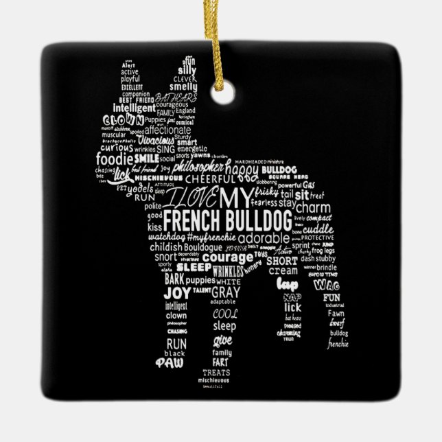 Ornement En Céramique Frenchie Gift | J'aime mon chien taureau français (Devant)
