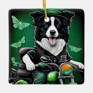 Ornement En Céramique Frontière Collie Chien Conduite Vélo St. Patrick's