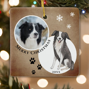 Ornement En Céramique Frontière Russe Collie Dessin Paw Joyeux Noël
