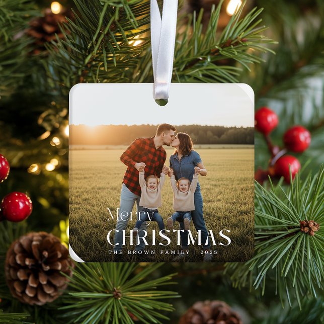 Ornement En Céramique Full Bleed Rounded Family Photo Christmas Ornament (Créateur téléchargé)