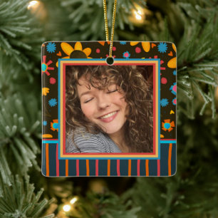 Ornement En Céramique Fun Floral Daisy Nom Photo Personnalisé Date