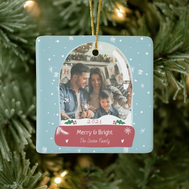 Ornement En Céramique Fun Joyeux Noël photo boule de neige illustration (Arbre)