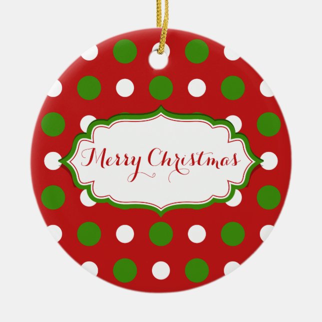 Ornement En Céramique Fun Noël vert et blanc Pois sur rouge (Devant)