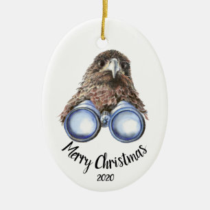 Ornement En Céramique Fun Oiseau-Observateur de Noël sur mesure