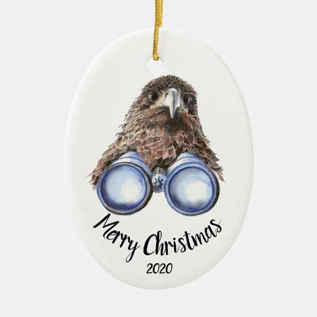 Ornement En Céramique Fun Oiseau-Observateur de Noël sur mesure (Devant)