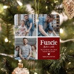 Ornement En Céramique Funcle 3 Photo Collage Définition Jolie Noël<br><div class="desc">Mignons Funcle ornement de Noël. Cadeaux parfaits pour un ONCLE AMUSANT ! Il vous suffit de télécharger 3 de vos photos préférées,  de customiser la définition et de personnaliser en ajoutant des noms.</div>