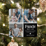 Ornement En Céramique Funcle 3 Photo Collage Définition Jolie Noël<br><div class="desc">Mignons Funcle ornement de Noël. Cadeaux parfaits pour un ONCLE AMUSANT ! Il vous suffit de télécharger 3 de vos photos préférées,  de customiser la définition et de personnaliser en ajoutant des noms.</div>
