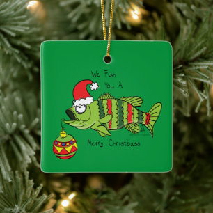 Ornement En Céramique Funky Fishing Christmas Bass Fish Cute Cartoon