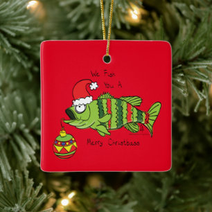 Ornement En Céramique Funky Fishing Christmas Bass Fish Cute Cartoon