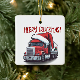Ornement En Céramique Funky Noël Semi Transport Camion Truckmas