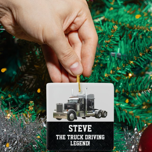 Ornement En Céramique Funky Transport Semi Truck Driver Nom personnalisé (The perfect semi truck themed ornament for the AZ driver in your life.)