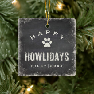 Ornement En Céramique Funny Happy Howlidays Dog Photo and Name Custom