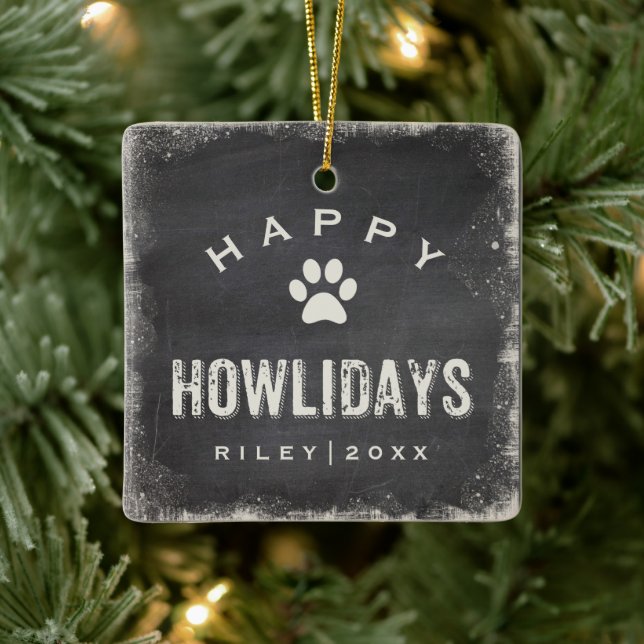 Ornement En Céramique Funny Happy Howlidays Dog Photo and Name Custom (Arbre)