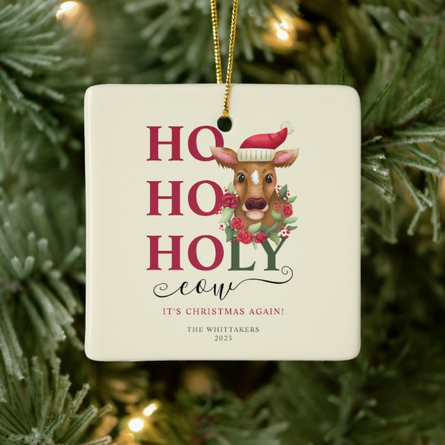 Ornement En Céramique Funny Holy Cow Christmas Photo (Arbre)