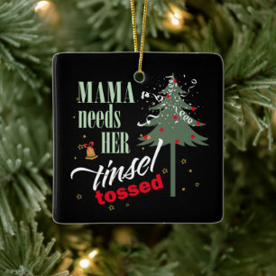 Ornement En Céramique Funny Mama a besoin de son minet Tossed Blk ID1116