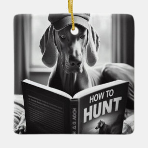Ornement En Céramique Funny Weimaraner Lire un livre sur la chasse