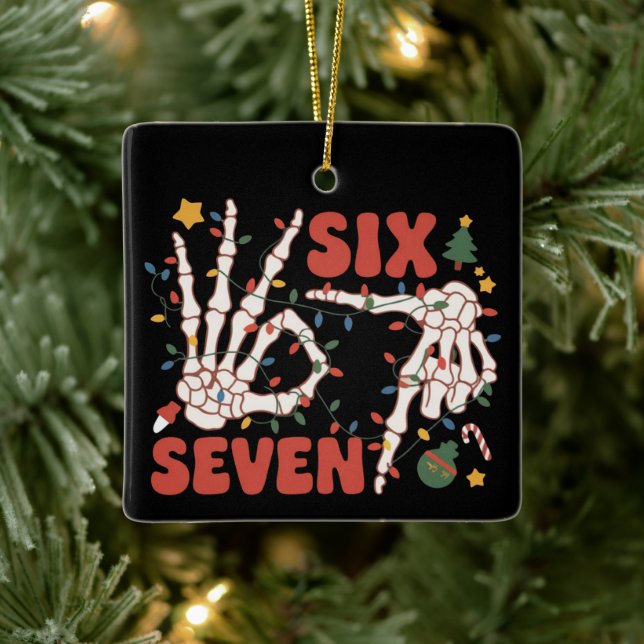 Ornement En Céramique Funny Xmas 67 Skeleton Hand Six Seven Christmas  (Arbre)